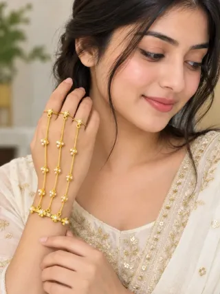 কপার মিনি ফ্লোরা হাতফুল হ্যান্ড চেইন ব্রেসলেট - ছোট ছবি 2