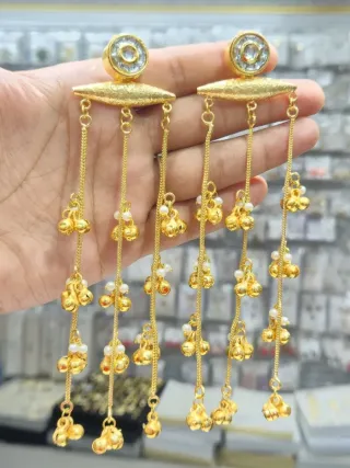 কপার কাশ্মীরি মাল্টি-চেইন ঘুঙুর ট্যাসেল কানের দুল - ছোট ছবি 4