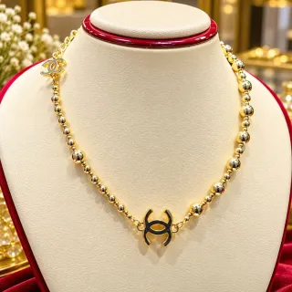 চার্মসহ কপার লং বিডেড চেইন নেকলেস - ছোট ছবি 1
