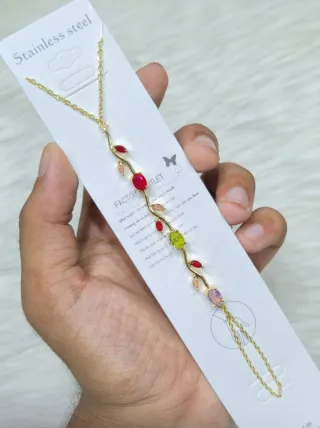 কপার লিফ ভাইন নেকলেস ফিঙ্গার চেইনসহ - ছোট ছবি 2