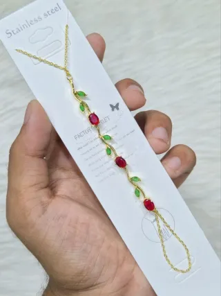 কপার লিফ ভাইন নেকলেস ফিঙ্গার চেইনসহ - ছোট ছবি 4