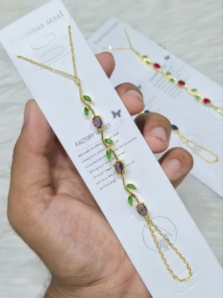 কপার লিফ ভাইন নেকলেস ফিঙ্গার চেইনসহ - ছোট ছবি 5