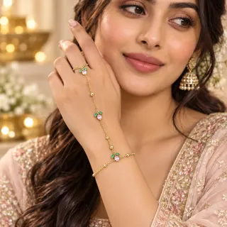 আংটিসহ মিনি টিউলিপ আলিবান হ্যান্ড চেইন ব্রেসলেট - ছোট ছবি 5