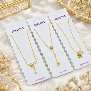 স্টেইনলেস স্টিলের ড্রপ নেকলেস, লাভ প্লেট, ডেইজি বা বো - ছোট ছবি 1