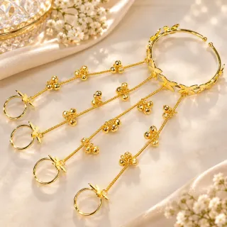 স্টার ফ্লাওয়ার স্ট্র্যাপ ও চার আঙুলের আংটির কপার হাতফুল - ছোট ছবি 1