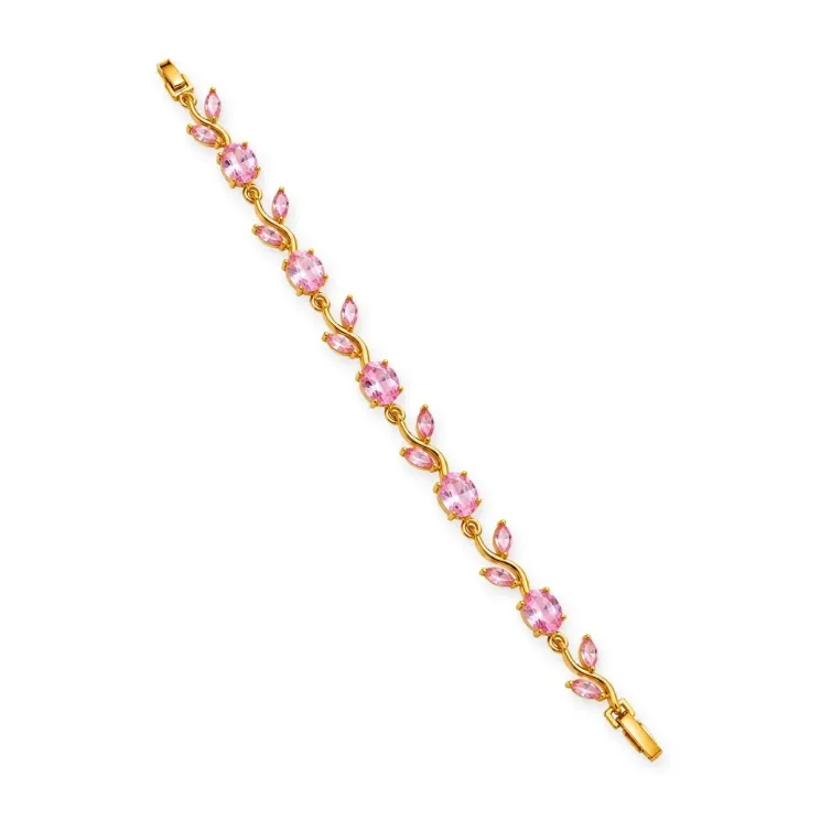 Gold-Tone Leaf Crystal Bracelet - Pink