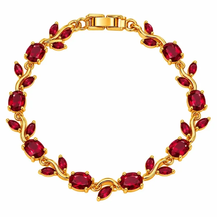 Gold-Tone Leaf Crystal Bracelet - Red