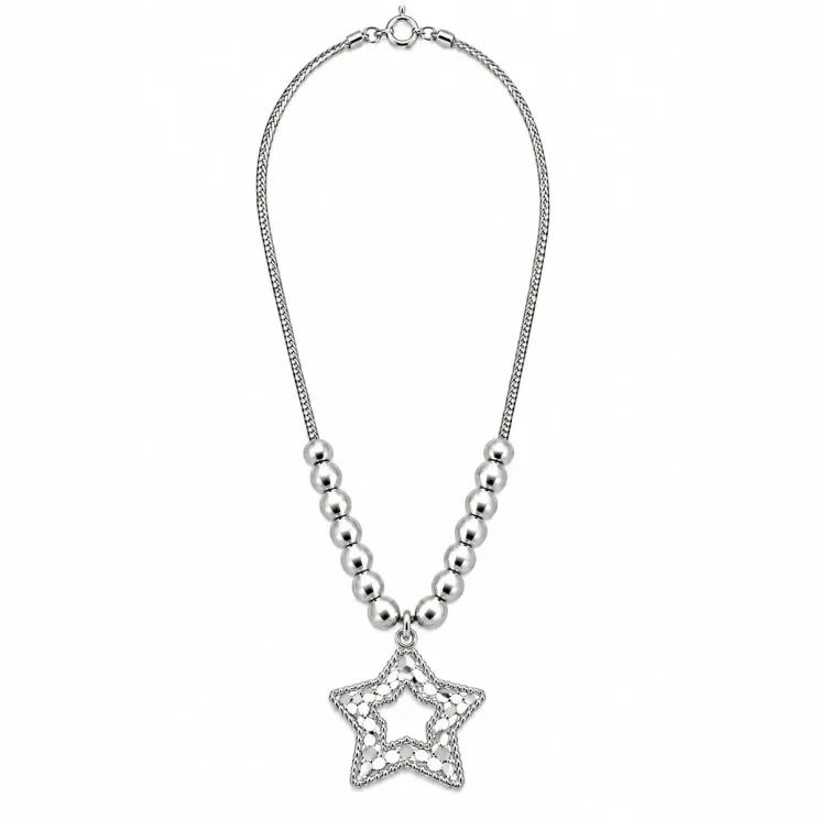 Silver-Tone Star Pendant Bead Necklace