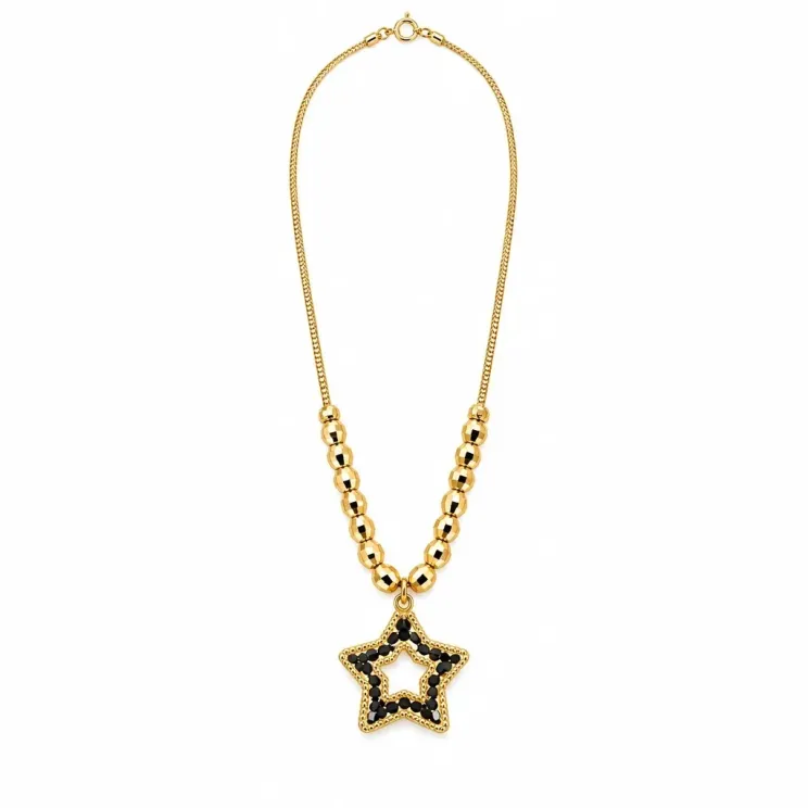 Gold-Tone Black Stone Star Pendant Necklace