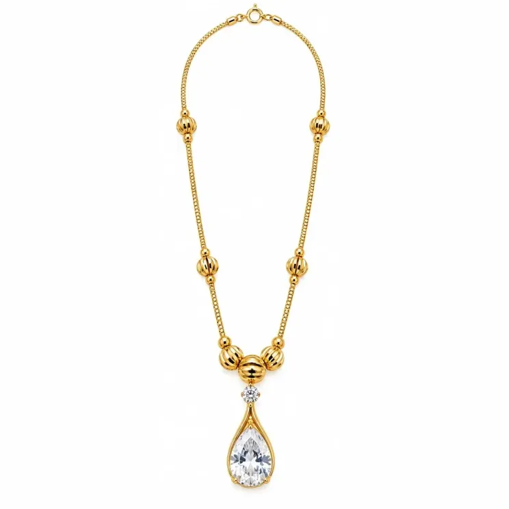 Gold-Tone Teardrop Crystal Pendant Necklace