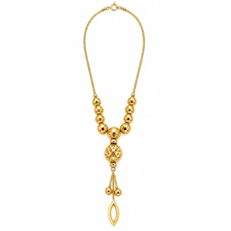 Gold-Tone Bead and Tassel Drop Necklace