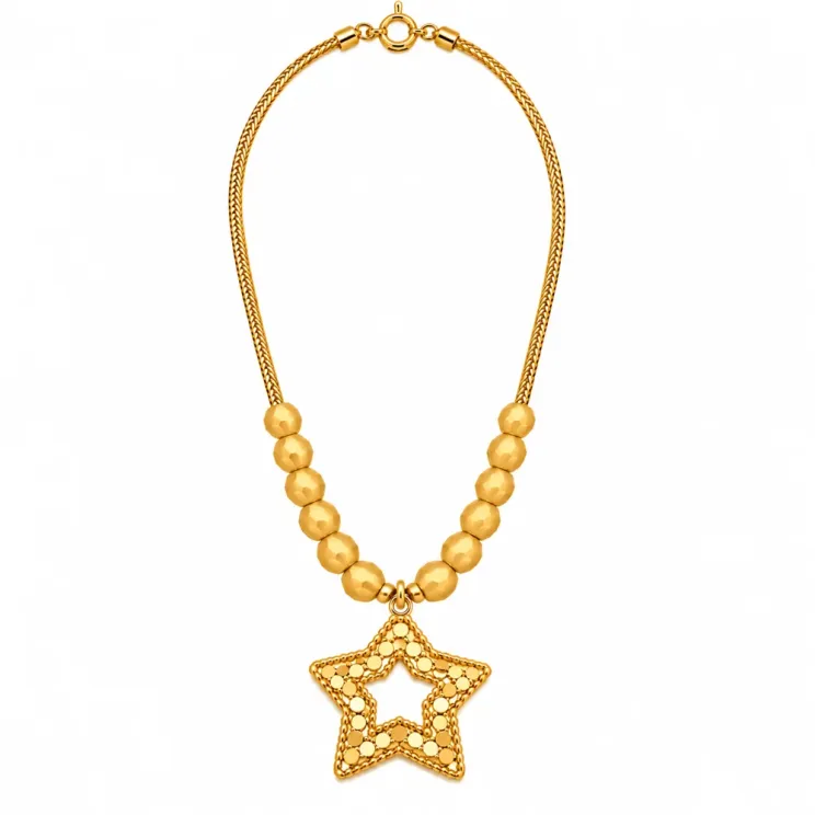 Gold-Tone Black Stone Star Pendant Necklace