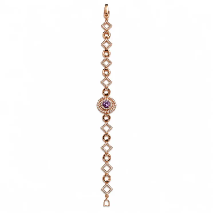 Rose Gold Pavé Bracelet with Purple Gemstone