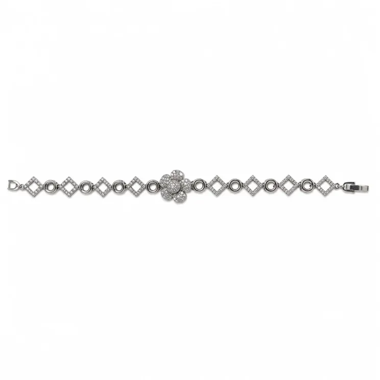 Silver-Tone Sparkling Flower Link Bracelet