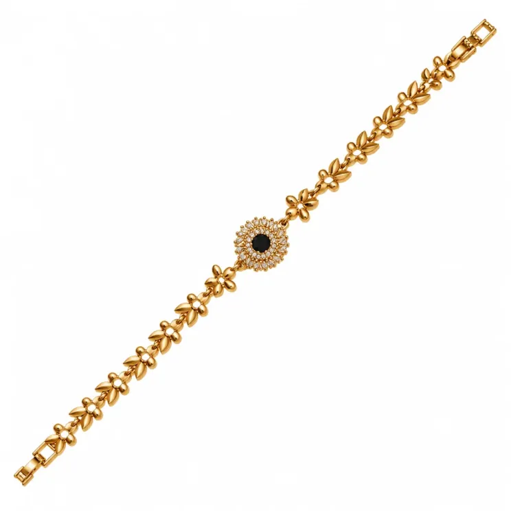 Gold-Tone Floral Medallion Bracelet - Black