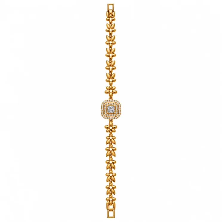 Gold-Tone Floral Square Halo Bracelet - Clear