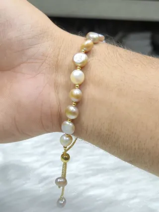 অ্যাডজাস্টেবল স্লাইডার সহ রিয়েল পার্ল কপার ব্রেসলেট - ছোট ছবি 4