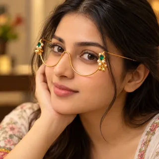 পাথরের কাজ সহ কপার ফুলেল ঝুমকা ফেসলেট - ছোট ছবি 3