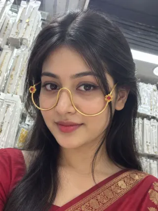লাল ফুলের স্টাড সহ কপার রাউন্ড কার্ভ ফেসলেট - ছোট ছবি 2