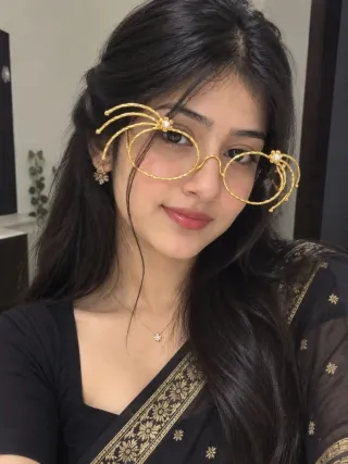 পার্ল ফুল সহ কপারের স্পাইডার ওয়েব রাউন্ড ফ্রেম ফেসলেট - ছোট ছবি 5